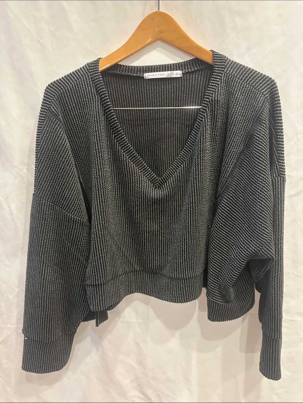 Dark Gray Ribbed V-Neck Sweater